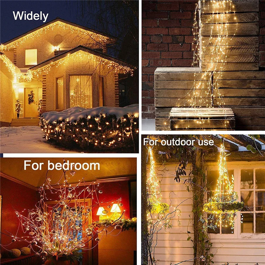 Guirnalda de luces LED de alambre de cobre para decoración de Navidad, 100/200LEDs, para árbol, vid, cascada, fiesta, boda, vacaciones