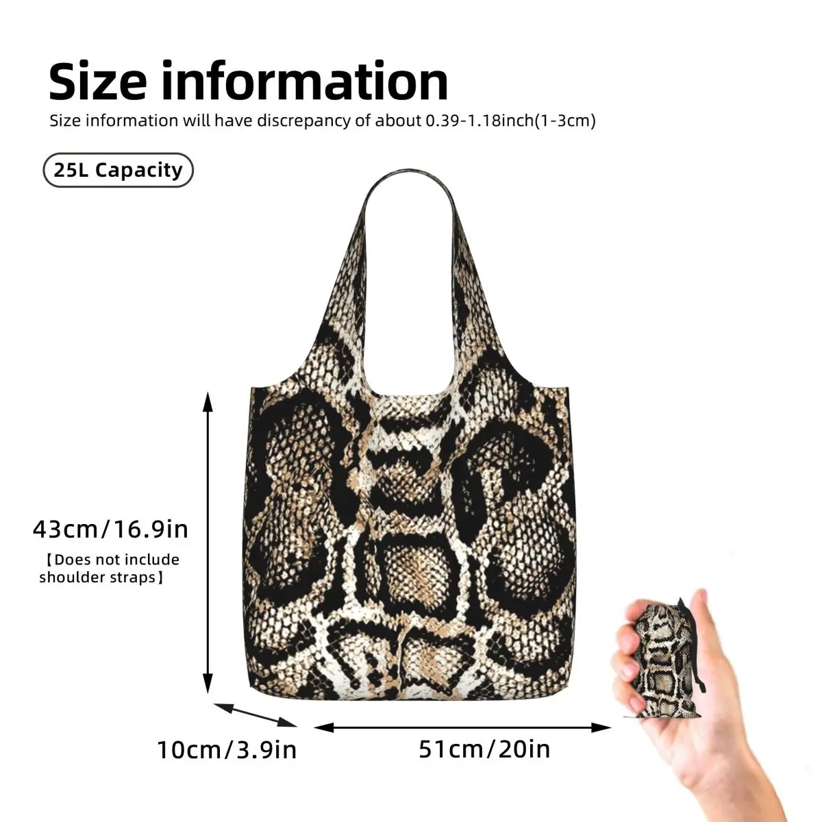 Snake Skin Shopping Tote Bag Canvas Large Capacity Shoulder Bags Shopper Grocery Handbag for Women