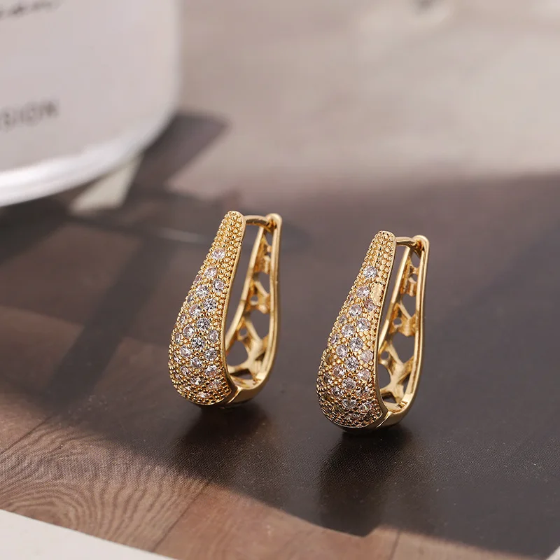 Female U Shaped Round Hoop Earrings For Women Men Gold Silver Color White Zircon Tiny Ear Buckle Wedding Party Versatile Jewelry