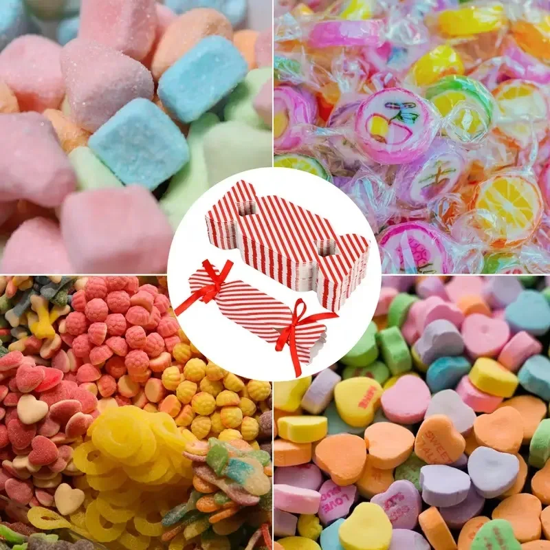 50pcs Candy Box For Christmas With Ribbons DIY Sweets Chocolate Cookies Decoration Party Gift Xmas Wedding Paper Packaging Boxes