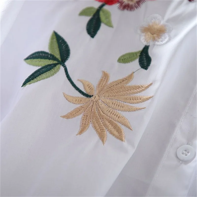 Embroidered Shirt For Women Blouse Artistic Blous Retro Woman Blouse Loose Top Lapel Cardigan Summer Leisure Woman Clothes Shirt