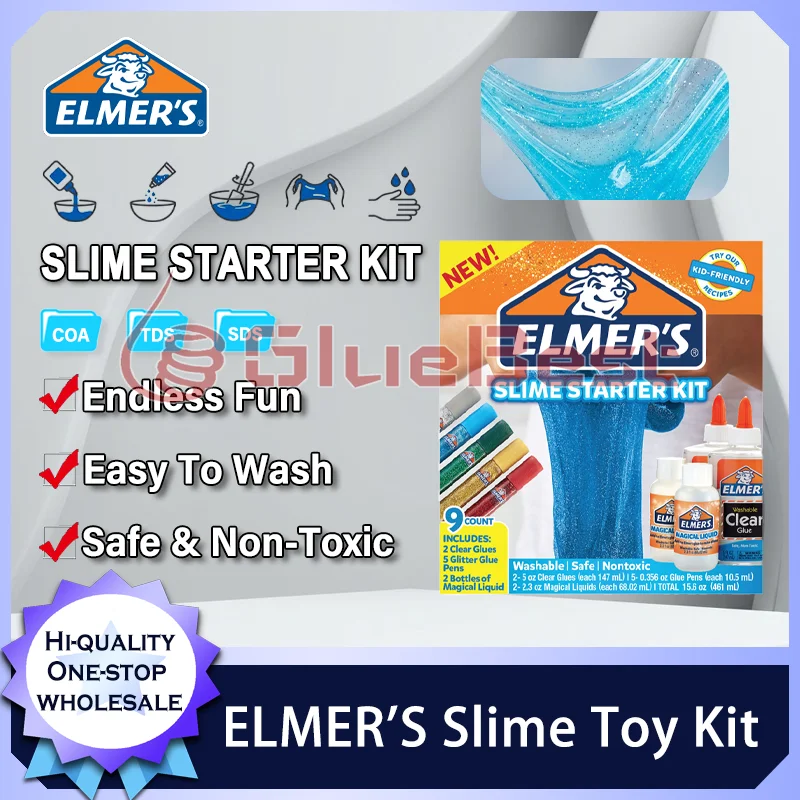 ELMERS Glow-In-The-Dark Glitter Slime Toy Kit Washable Non Toxic Educational Children DIY School Sensory Party Assorted Colors