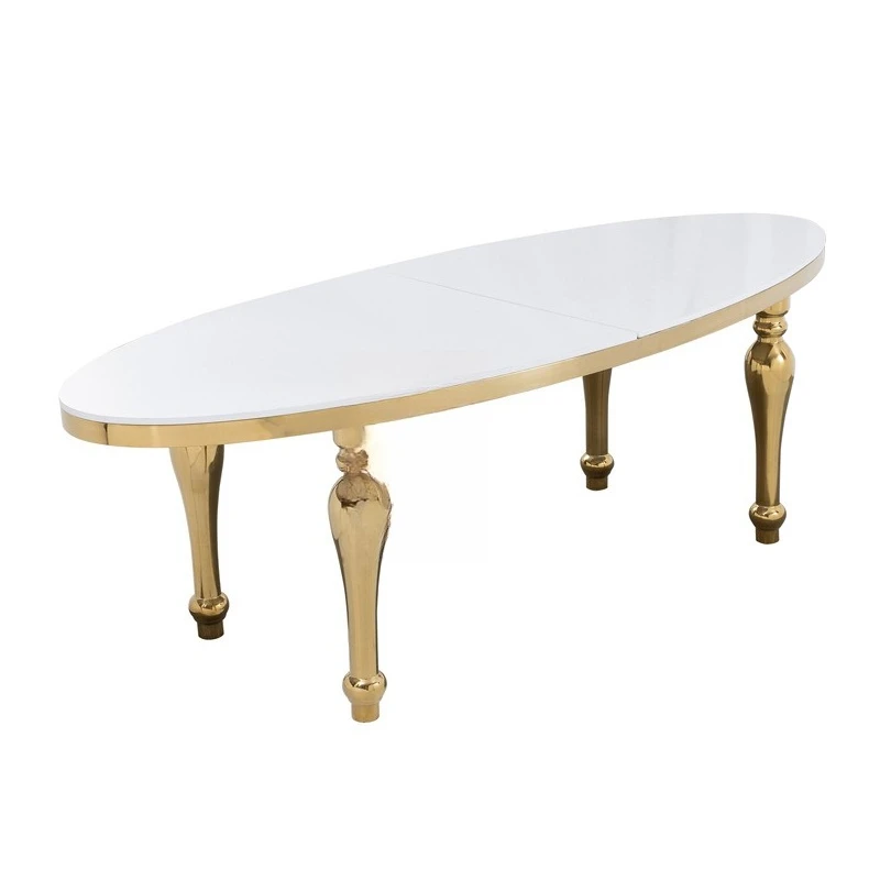 

Manufacturers supply modern European wedding dining tables and chairs oval stainless steel titanium dining table banquet table