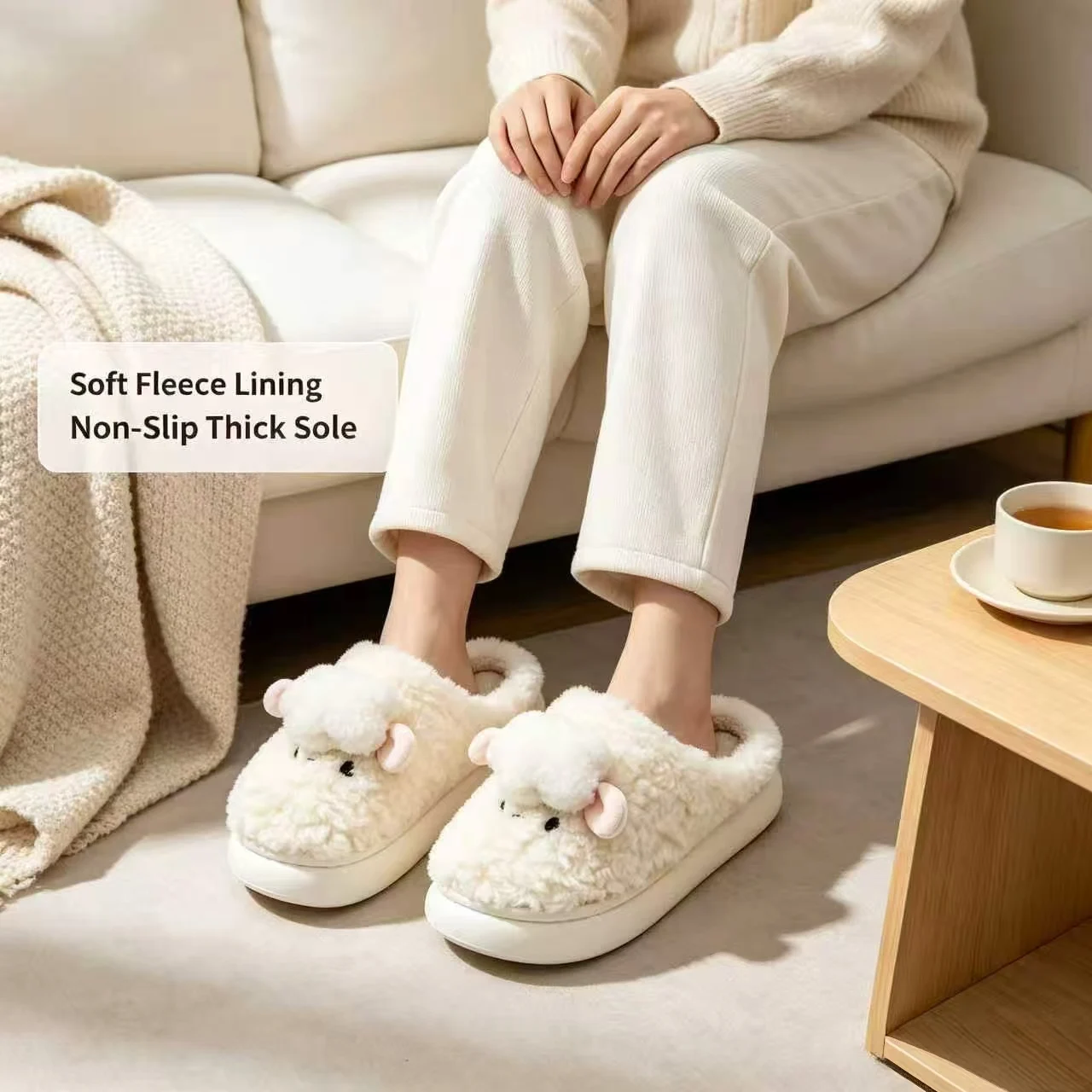 Women Men Winter Fuzzy Plush House Slippers Soft Warm Non‑Slip Thick Sole Indoor Home Slippers 2 Pairs Couple Set