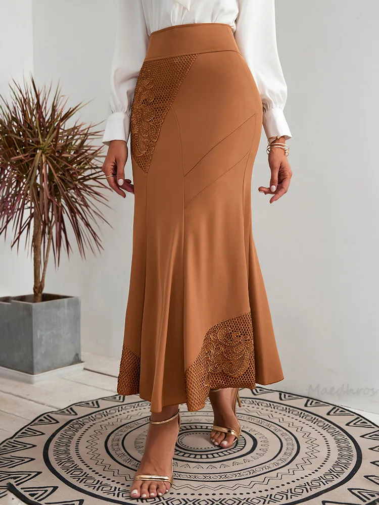 Top Women's Long Skirt Flower Embroidery Unique Design Vintage Skirts for Women Elegant Luxury Dresses Evening Clothing Female