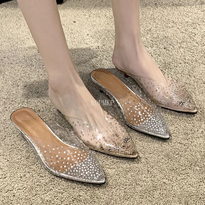 Summer Pointed Toe Women Sandals Shoes Pvc Transparent Pumps Crystal Wedding Jelly Buty Damskie High Heels Zapatos De Mujer