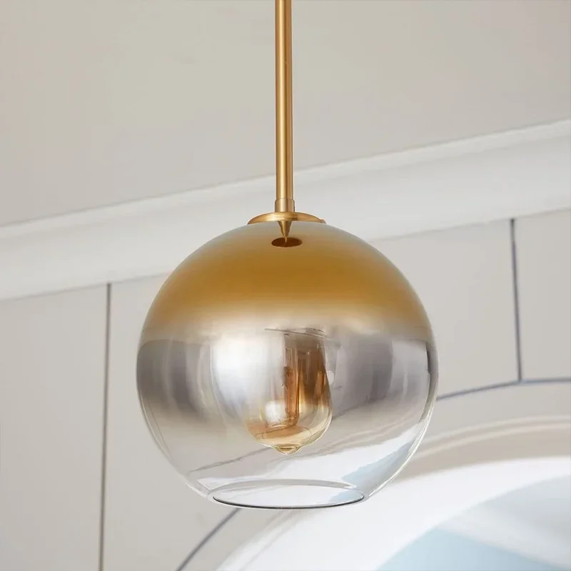 Nordic Golden Glass Pendant Lamp Electroplating Gradient Golden Silver Led Hanging Lamp for Living Room Bedroom Lights E27