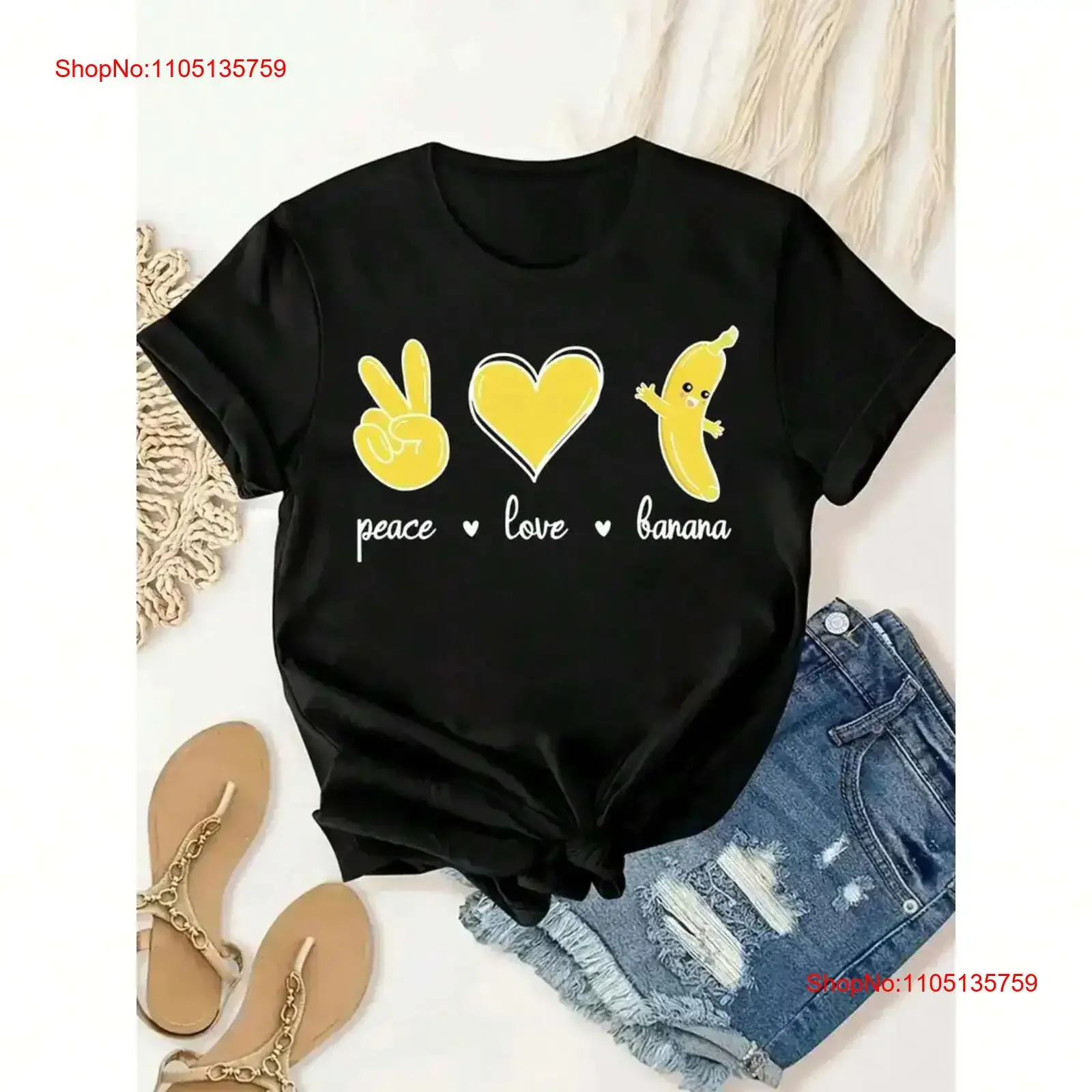 

Женская футболка с любовью мира и банановым узором, мягкая, дышащая, винтажная, стильная, мягкая, повседневная, унисекс, универсальная