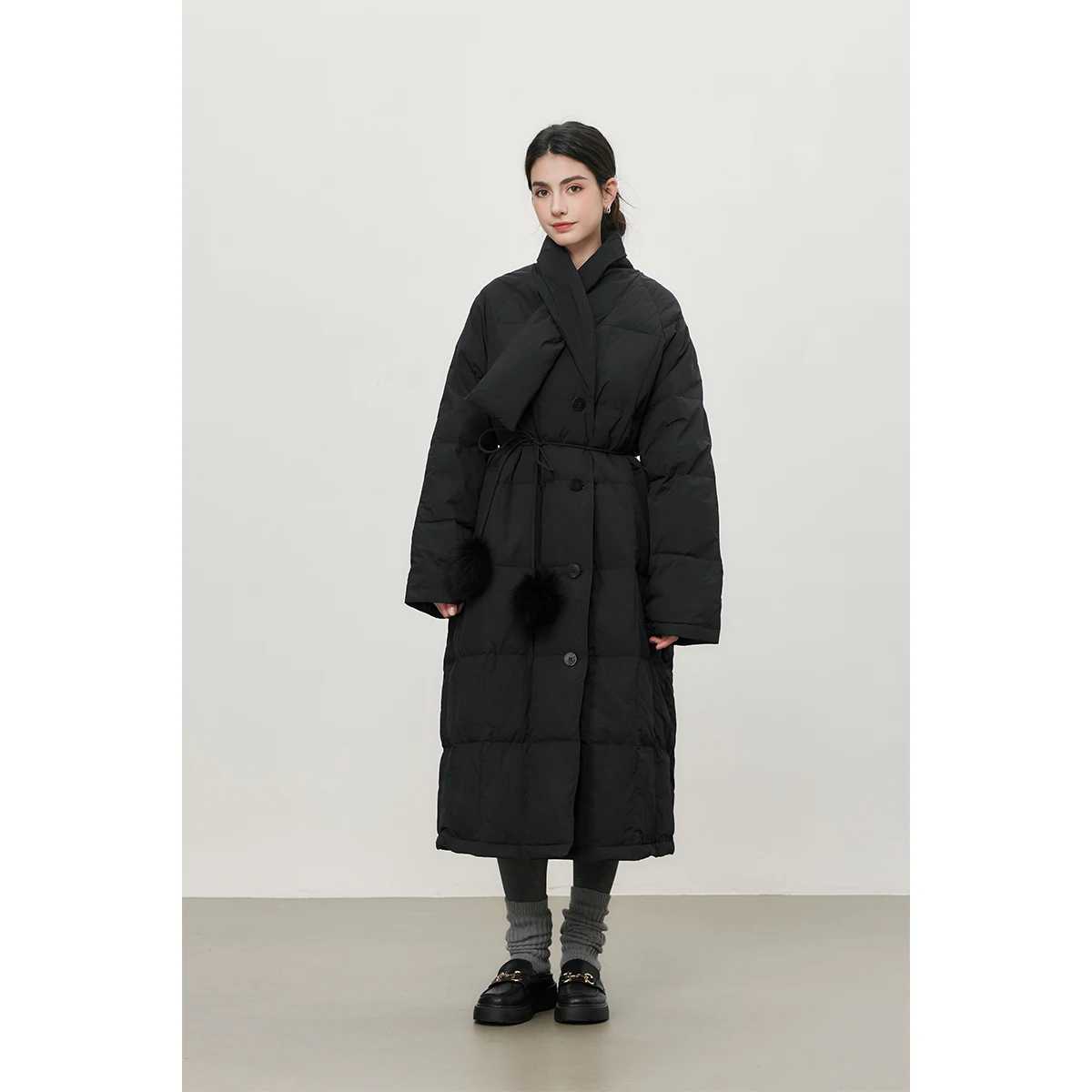 

ASSEUU Женское зимнее теплое пальто с воротником-шарфом, длинное, утепленное, с длинными рукавами, на одной пуговице, белое