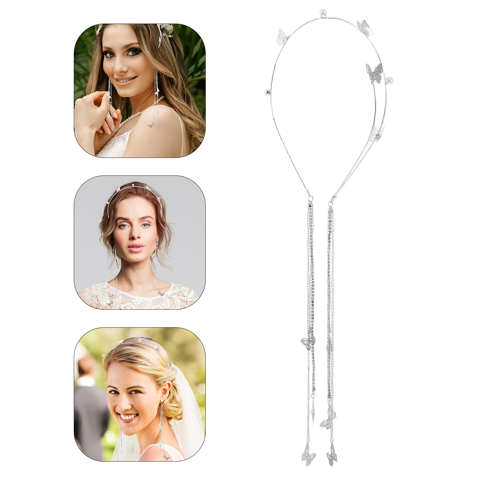 

Long Tassel Pearl Headband Butterfly Tassel Bridal Hair Pieces Alloy Wedding Headband Elegant Hair Accessories for Bride
