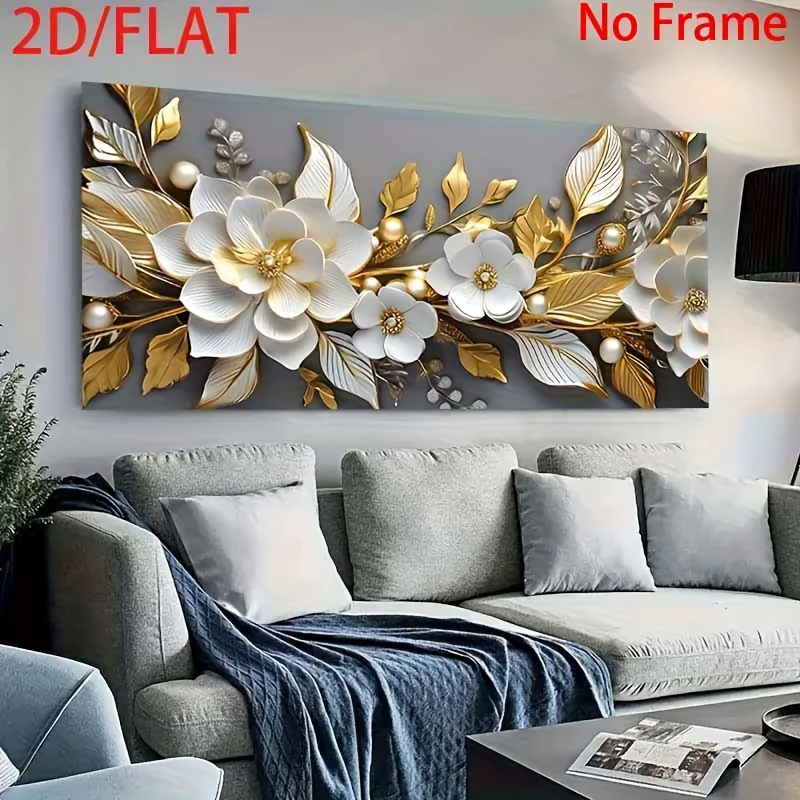 

Large Elegant White and Gold Floral Lace Canvas Print Modern Luxury Floral Wall Art Posters for Modern Living Room Home Decor