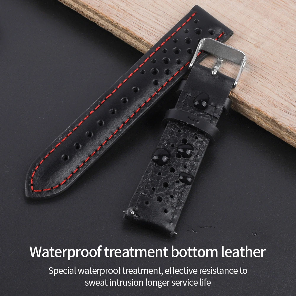 Handmade Black Oil Wax Watch Band 18mm 19mm 20mm 21mm Waterproof Porous Breathable Genuine Leather Watch Strap for Men Women