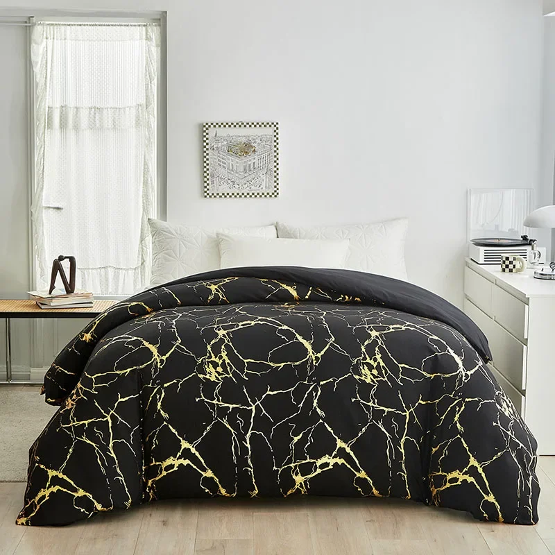 Marble Hot Stamping Double Duvet Cover Set 220x240 Luxury King Size Bedding Set Queen Comfortable Quilt Cover and Pillowcase
