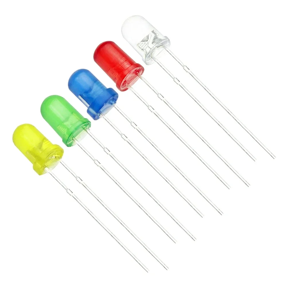

100PCS 3mm LED Diode Electronic Components Kit F3 LED Diodes 5 Colors White Green Red Blue Yellow Emitting Lighting Diodes