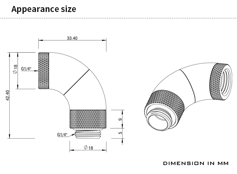 BARROW G1/4" 90 °   Siku Miring 360 Benang Dalam Yang Dapat Diputar Ke Benang Luar G1/4" Perlengkapan Pendingin Air,,TSWT903-V1