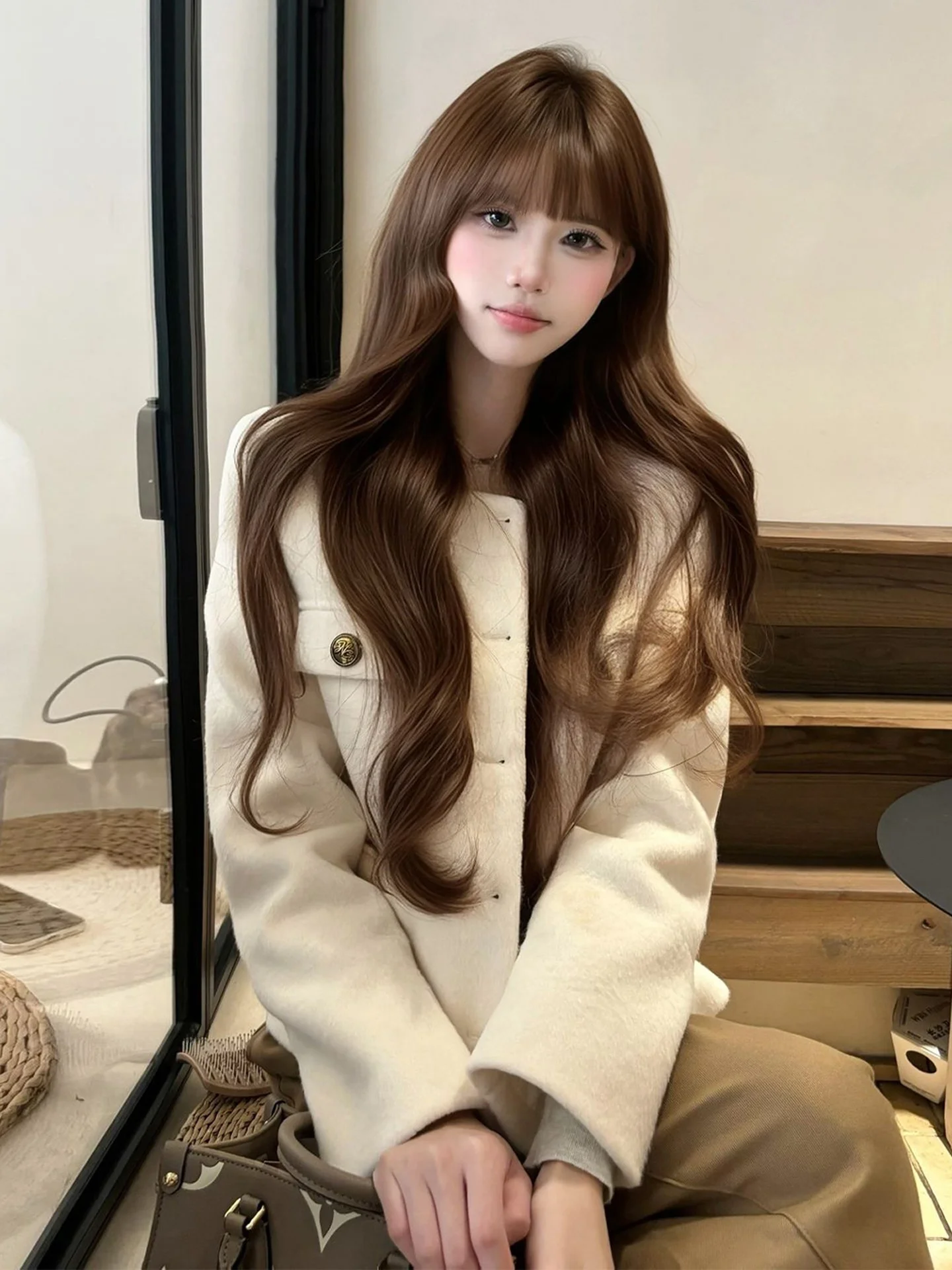 

Белое шерстяное пальто женское, осенне-зимнее, модное, в японском стиле, свободного кроя, для повседневной носки, из полиэфирного волокна