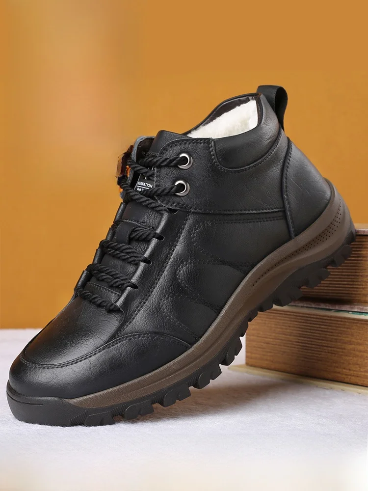 

Men's Winter Thickened Warm Fleece Lined Wool High Top Cotton Boots Anti-slip Elderly Comfortable Casual Shoes Rubber Sole