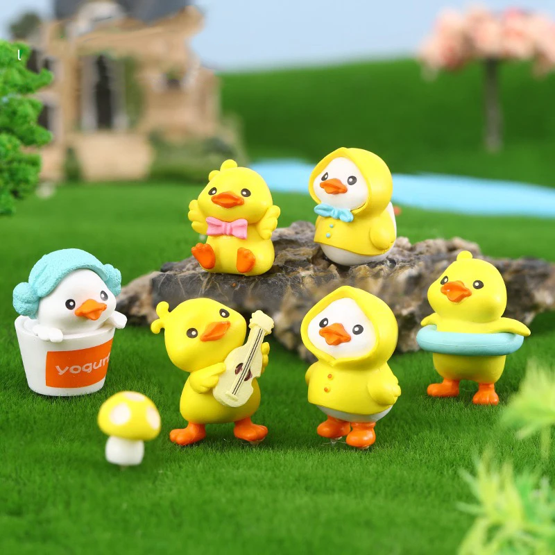 Chubasquero bonito de Pvc, Micro paisaje de pato amarillo, manualidades de jardinería Diy, chucherías de mesa para coche, decoración de pasteles, decoración del hogar, 6 uds.