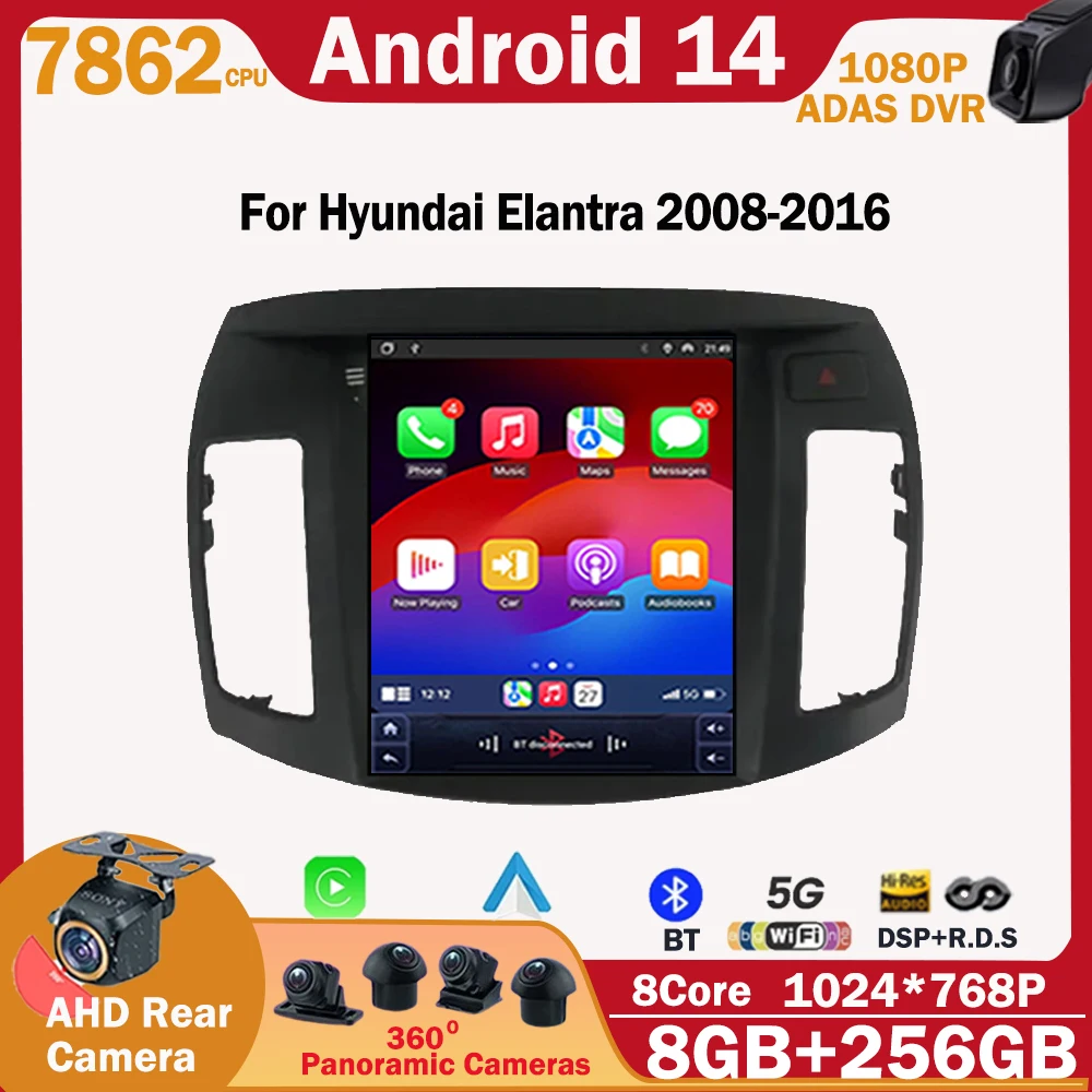 9.7 inch For Hyundai Elantra 2008-2016 Android 14 Car Radio Multimedia Video Player GPS wireless android Auto WIFI 4G BT NO 2DIN