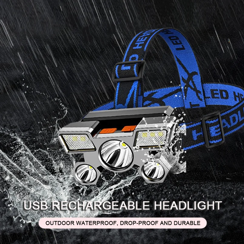 Strong Headlight LED Five-head Aircraft Light USB Rechargeable Head-mounted Flashlight Outdoor Miner's Lamp Headlight