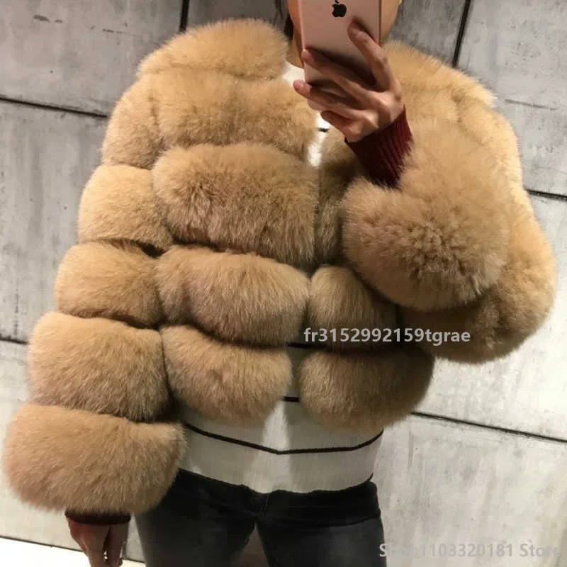 Women\'s Fashion faux fur coat super hot Autumn Winter women short Faux fox fur fluffy jacket high quality Ladies furry coats