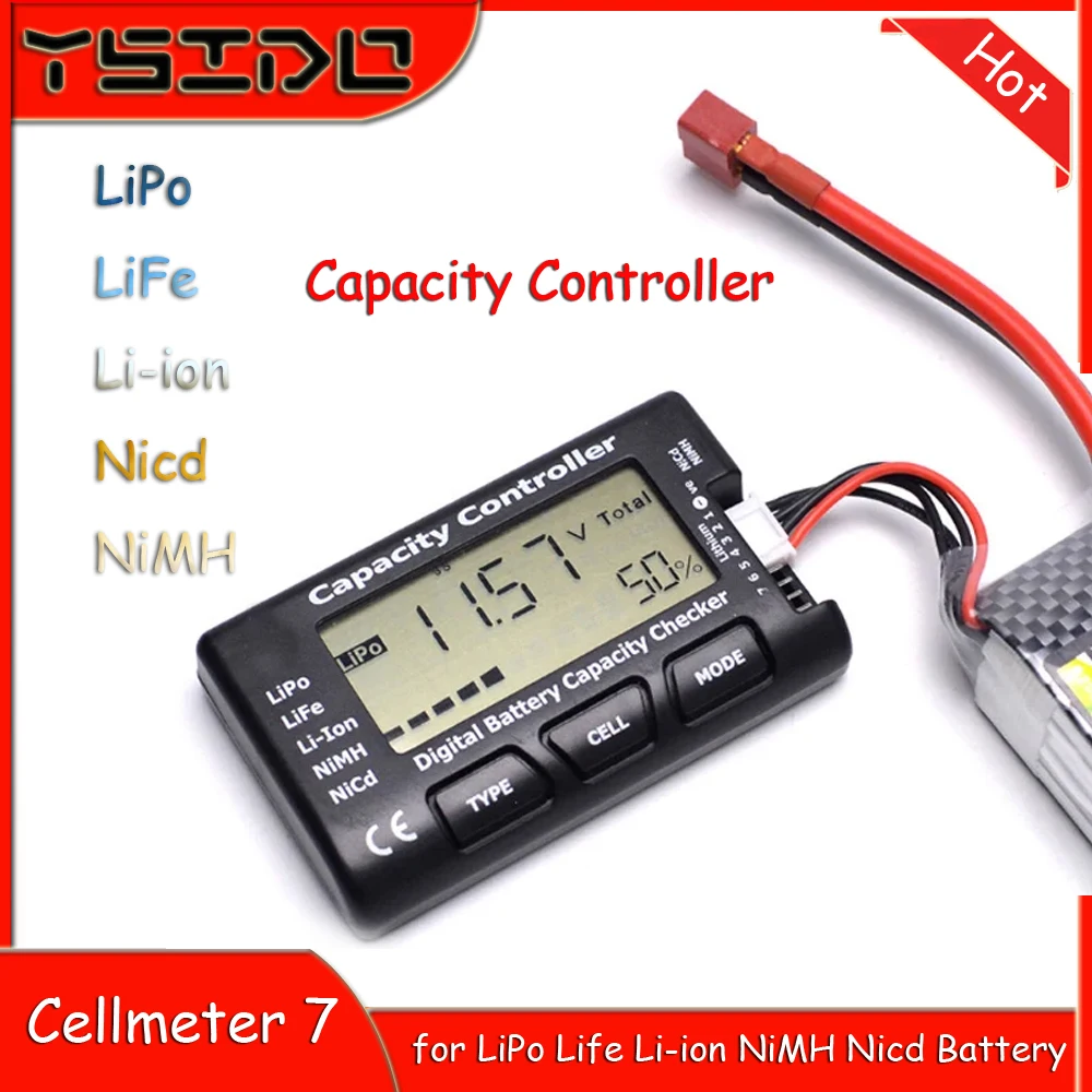 RC Cellmeter 7 comprobador de capacidad de batería Digital controlador de capacidad probador de voltaje para batería LiPo Life Li-ion NiMH Nicd