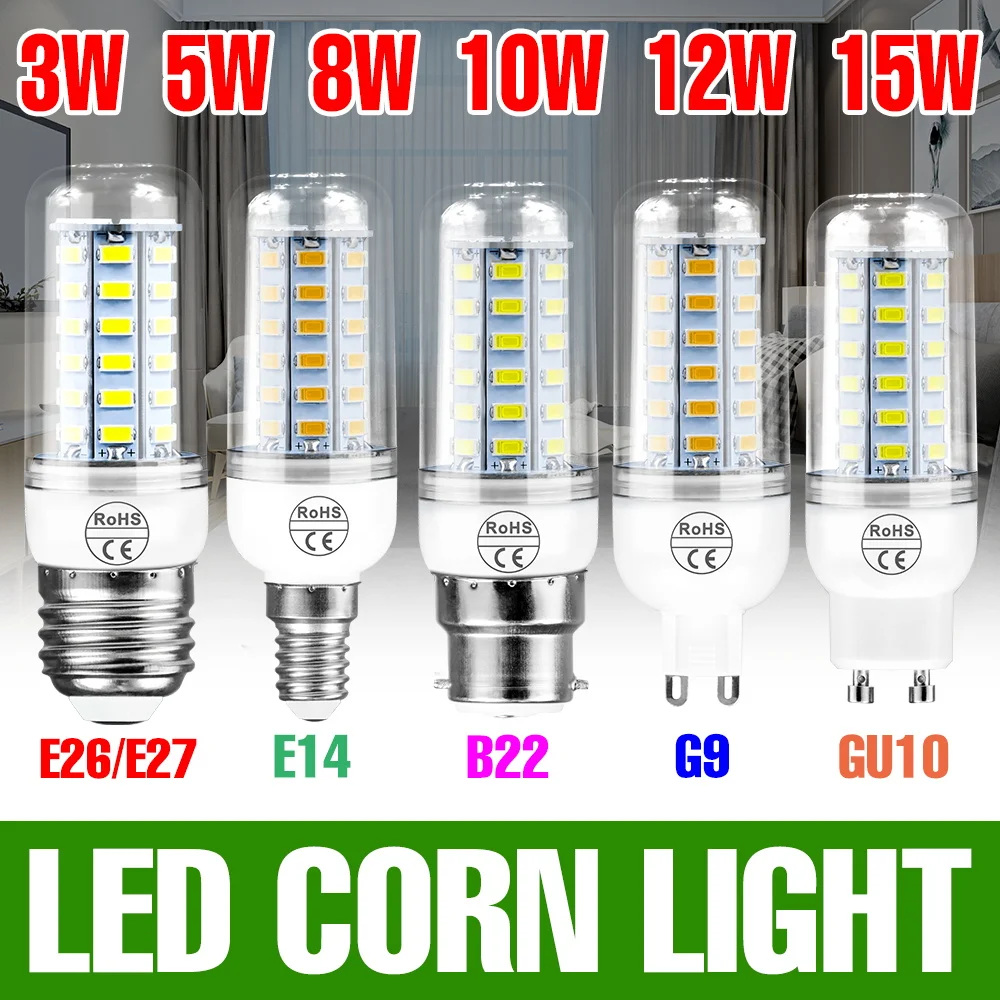 15W LED Corn Light Indoor E27 High Brightness Spotlight E14 Ceiling Lamp B22 Chandelier Bulbs 220V Living Room Bedroom Lighting