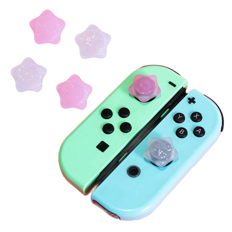 Stars Ghost Transparent Glitter Joystick Silicone Thumb Stick Grip Cap For Nintendo Switch Oled NS Lite Joy-con Bling Soft Cover