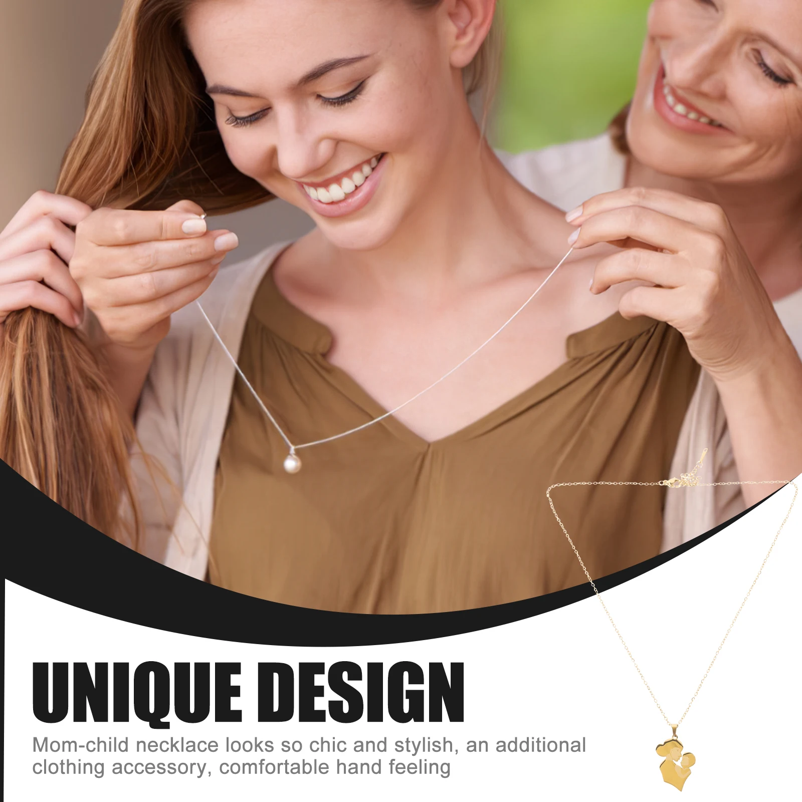 

Mother Child Necklace Stainless Steel Golden Mom-Child Pendant Necklace for Mother's Day Gift Party Birthday Wedding Charm