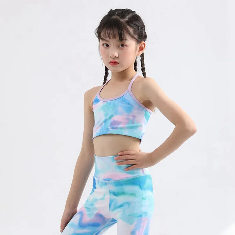 Bra Olahraga Dua Lapis Anak Perempuan Tank Top Yoga Anti Selip Pakaian Tari & Lari Punggung Terbuka Lucu untuk Pakaian Gym Musim Panas Atasan Kebugaran