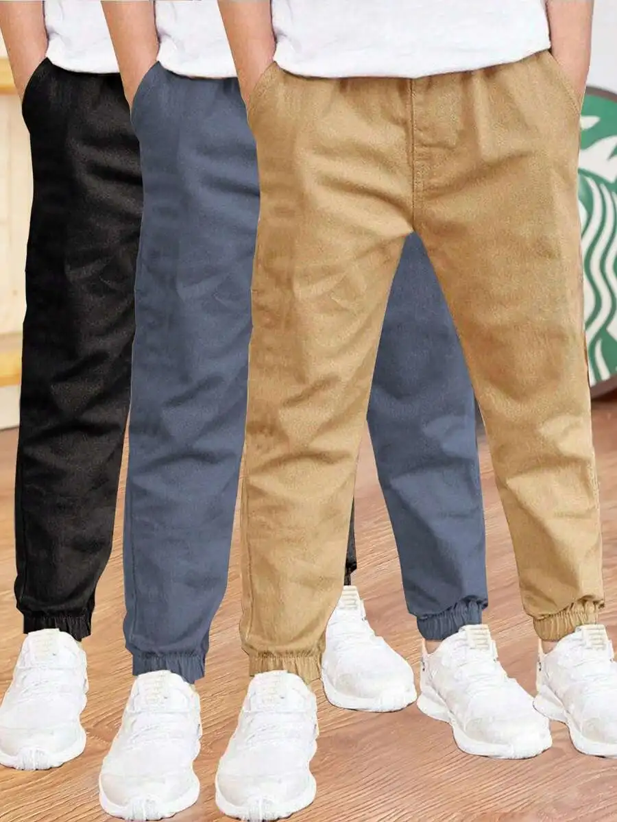 

Комплект из 3-х детских повседневных джоггеров для мальчиков, хлопковая смесь, эластичные манжеты, разноцветные