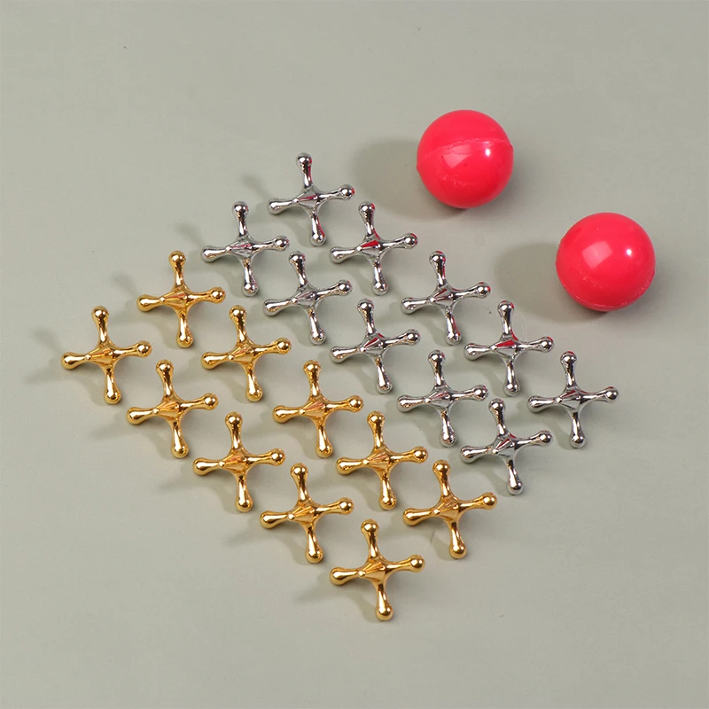 

Classic Game Pack: 10 Gold & Silver Jacks and 1 Red Bouncy Rubber Ball; Perfect for Kids & Adult Parties