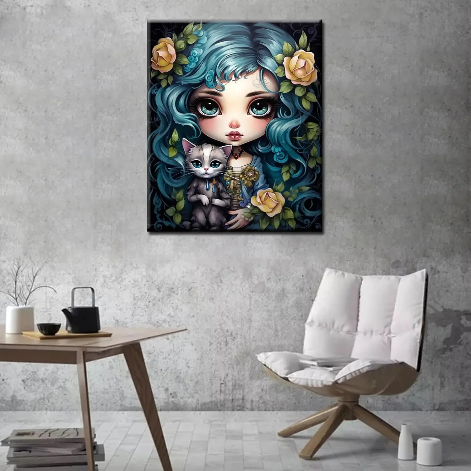 Big Eyes Girl Cat Diamond Painting DIY Crystal Puzzle Cross Stitch Kits Diamond Mosaic Flowers Angel Fairy Wall Decor E589