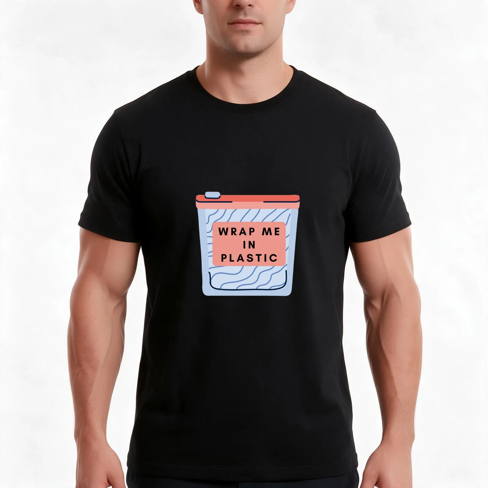 Wrap Me In Plastic T-Shirt, Summer Casual Cotton Tee, Oversized Streetwear Tops, Vintage Graphic Print, Loose Fit Short Sleeve