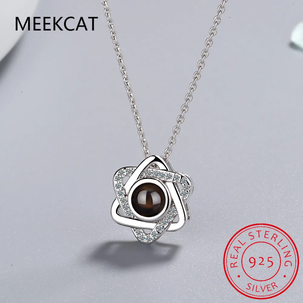 Sweet Romantic 100 Languages I Love You Projection Jewish Hexagram Pendant Necklace Love Memory Wedding Magen David Necklace