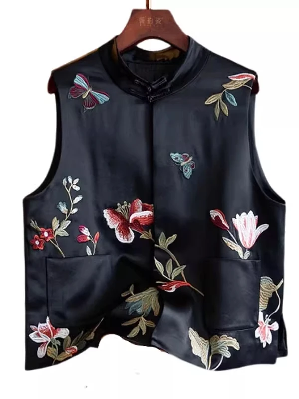 신상 중국식 자수 실크 조끼 여성용 봄 가을 얇은 외투 민족 스타일 얇은 탑 코트