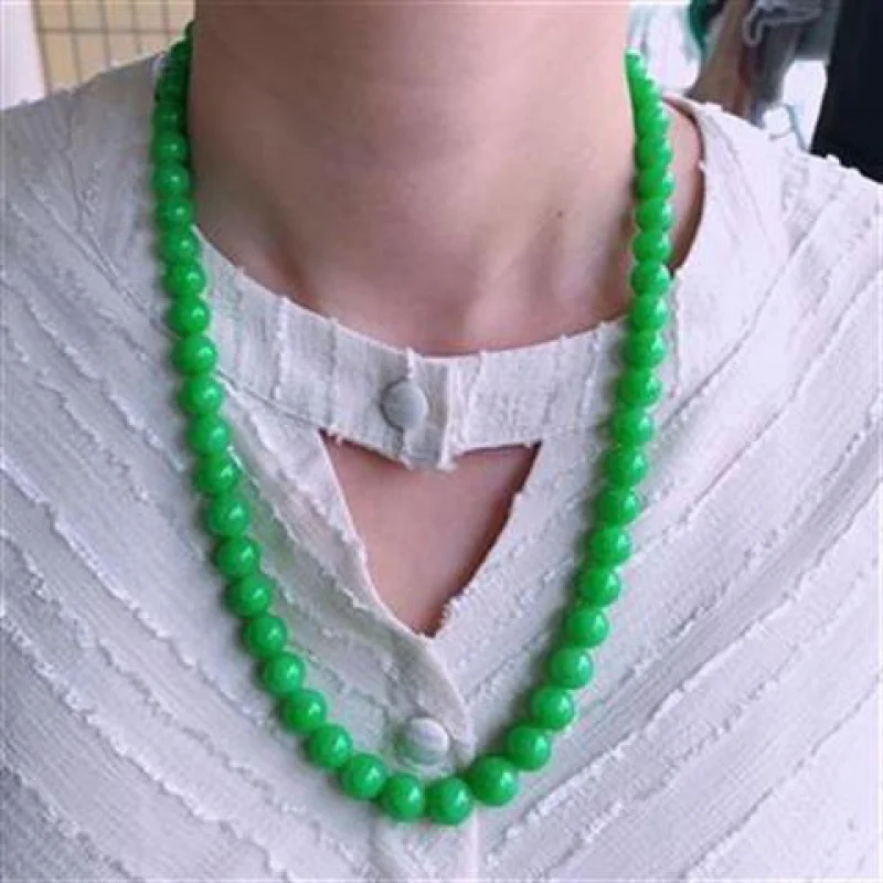 

Counter Quality Full round Beads Natural a Cargo Ice-like Floating Green Necklace Myanmar Jade Men and Women