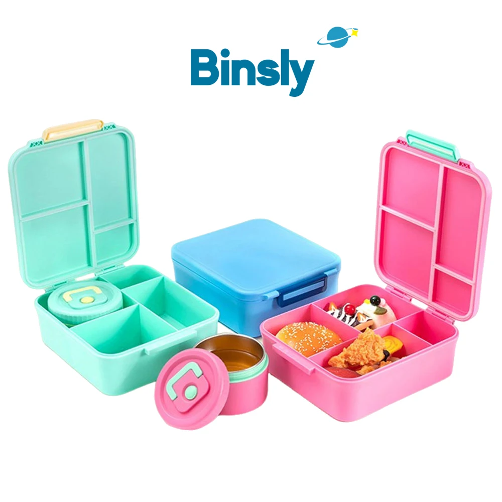 

BPA-Free Cute 4 Compartment Leak-Proof Bento Lunch Box Set High Quality Plastic Food Container with Stainless Steel Food Jar