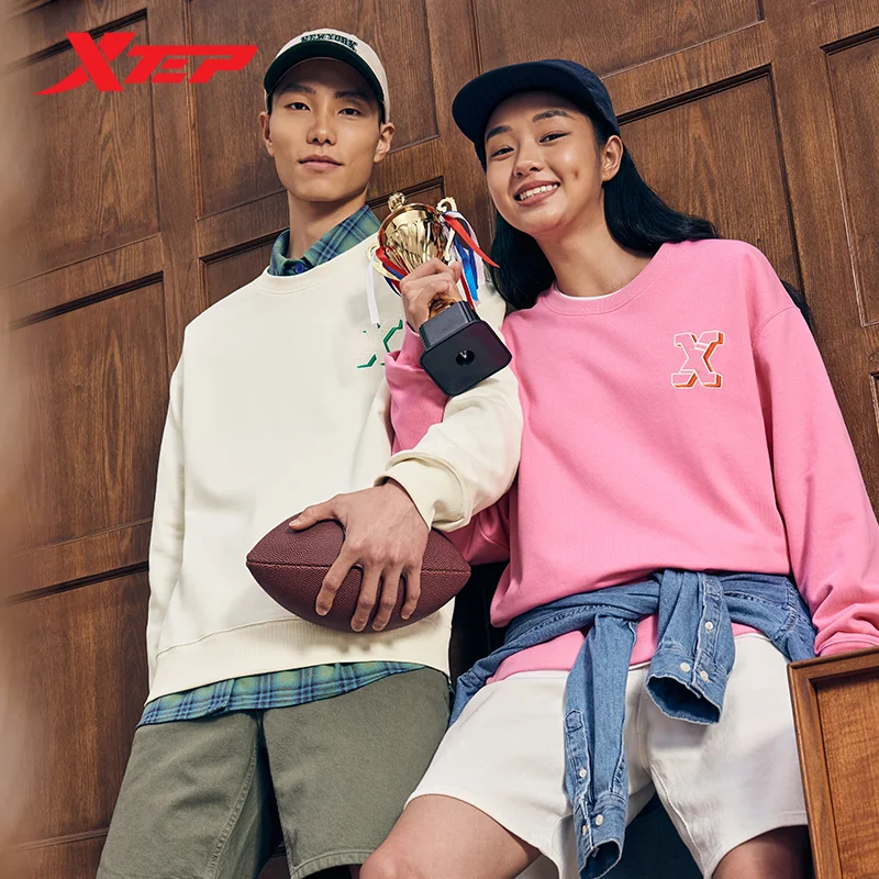 Xtep Hoodies Men\'s Women\'s Retro Solid Color Simple Causal Sweatshirt 2023 Spring Autumn Warm Unisex Sports Tops 877327920103