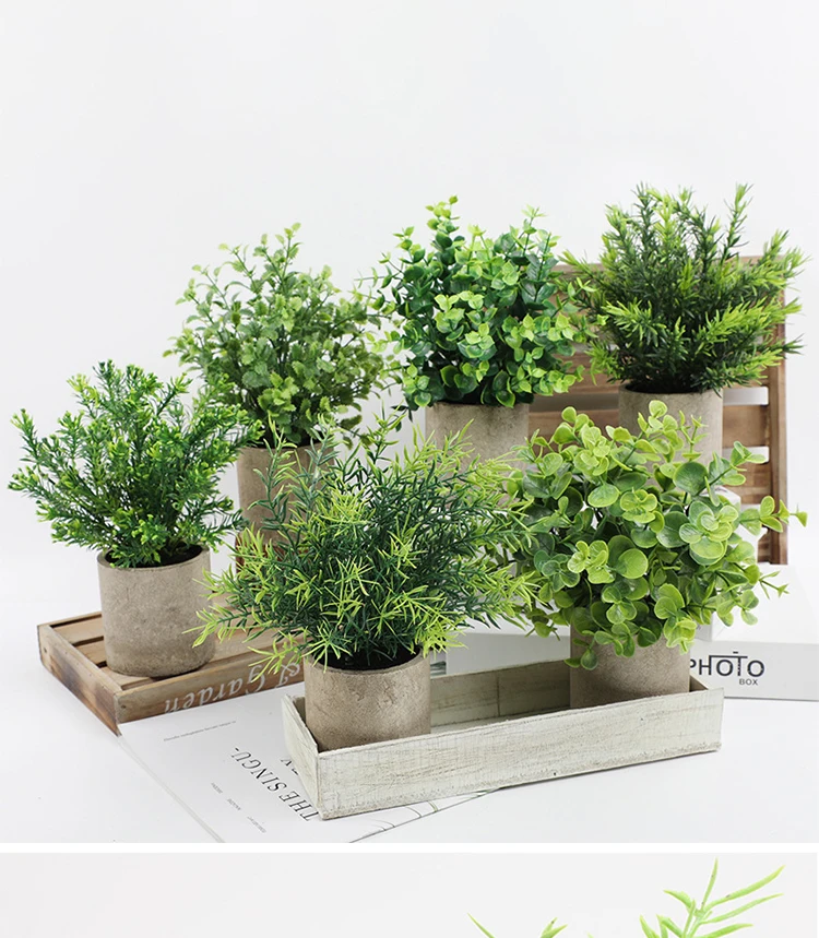 Künstliche Pflanze Topf Eukalyptus Pflanze kleine gefälschte Blume Bonsai mit Topf Mini Pflanze Desktop Office Home Restaurant Dekoration – Detail 2
