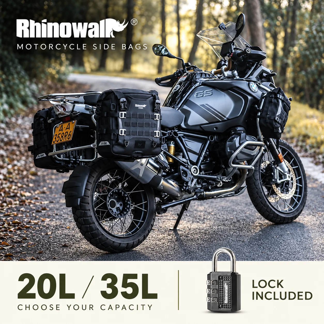 Rhinowalk Motorcycle Side Bag 35L/20L Waterproof Quick-Release Saddle Bag With Anti-Theft Lock For BMW R1300GS Motor Accessories