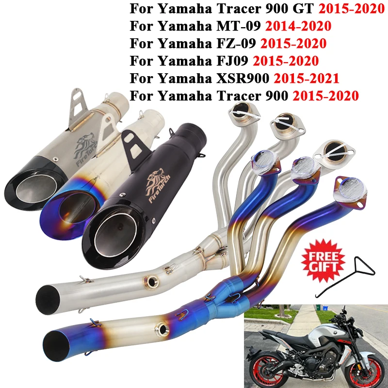 

Мотоциклетные выхлопные системы побега, надеваемые для Yamaha MT09 Tracer 9 GT 900 XSR900 FZ09 2014-2020, передняя труба, глушитель 51 мм