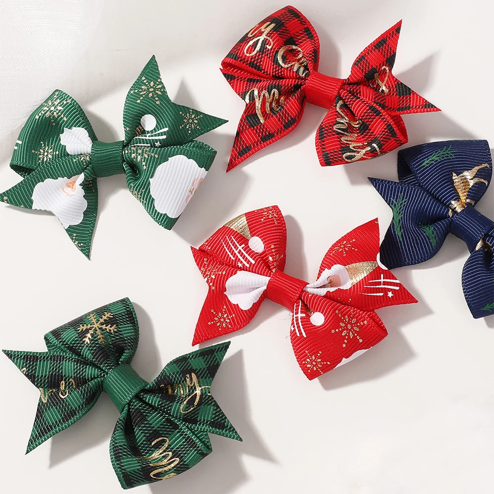 

10/20 шт., детские рождественские заколки для волос, лента Санта-Клауса, банты, заколка для волос, праздничная вечеринка, детская челка, головной убор, аксессуары для волос