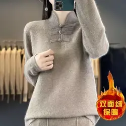 女性用長袖ハーフハイカラーセーター,女性用トップス,シックなTシャツ,エレガント,多用途,中国風,ファッション,秋冬,y2k