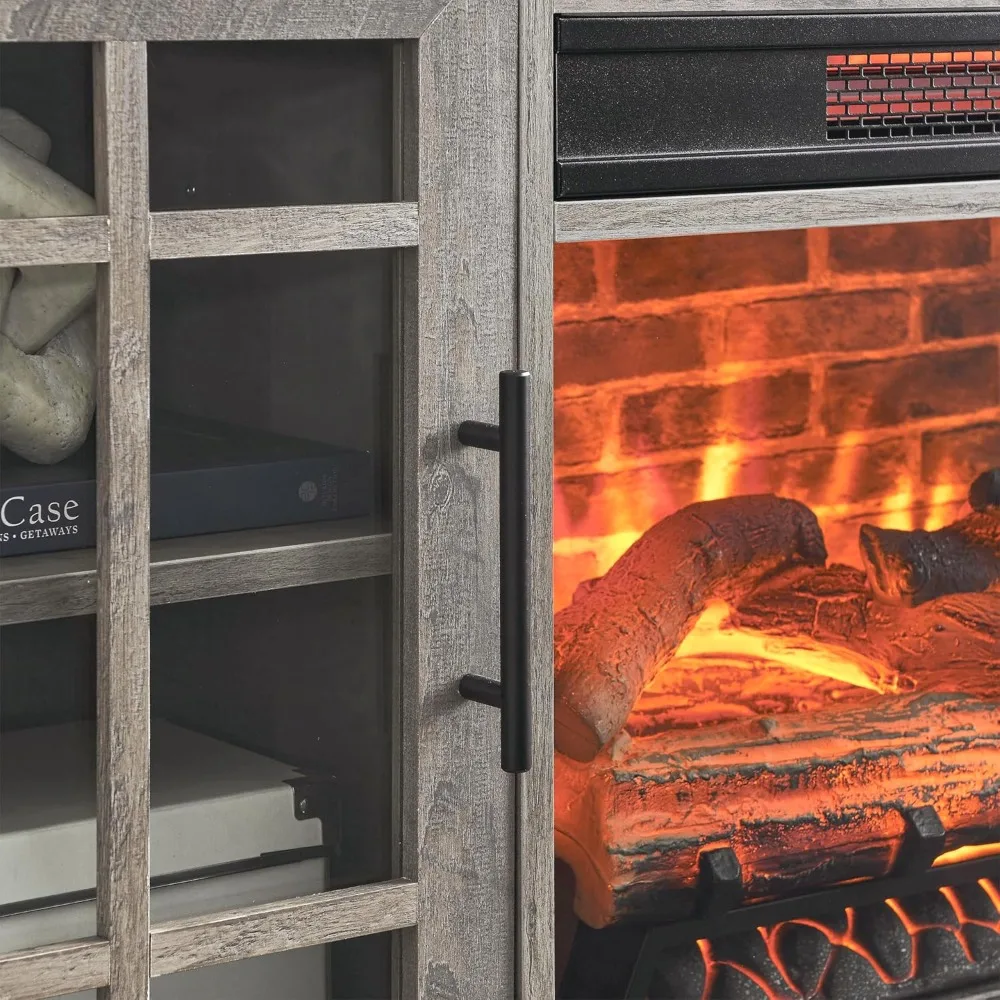 حامل تلفزيون مدفأة للتلفزيون حتى 65 مع 23 سخان مدفأة كهربائي، مركز ترفيه مع خزانة ورفوف، 55 #4