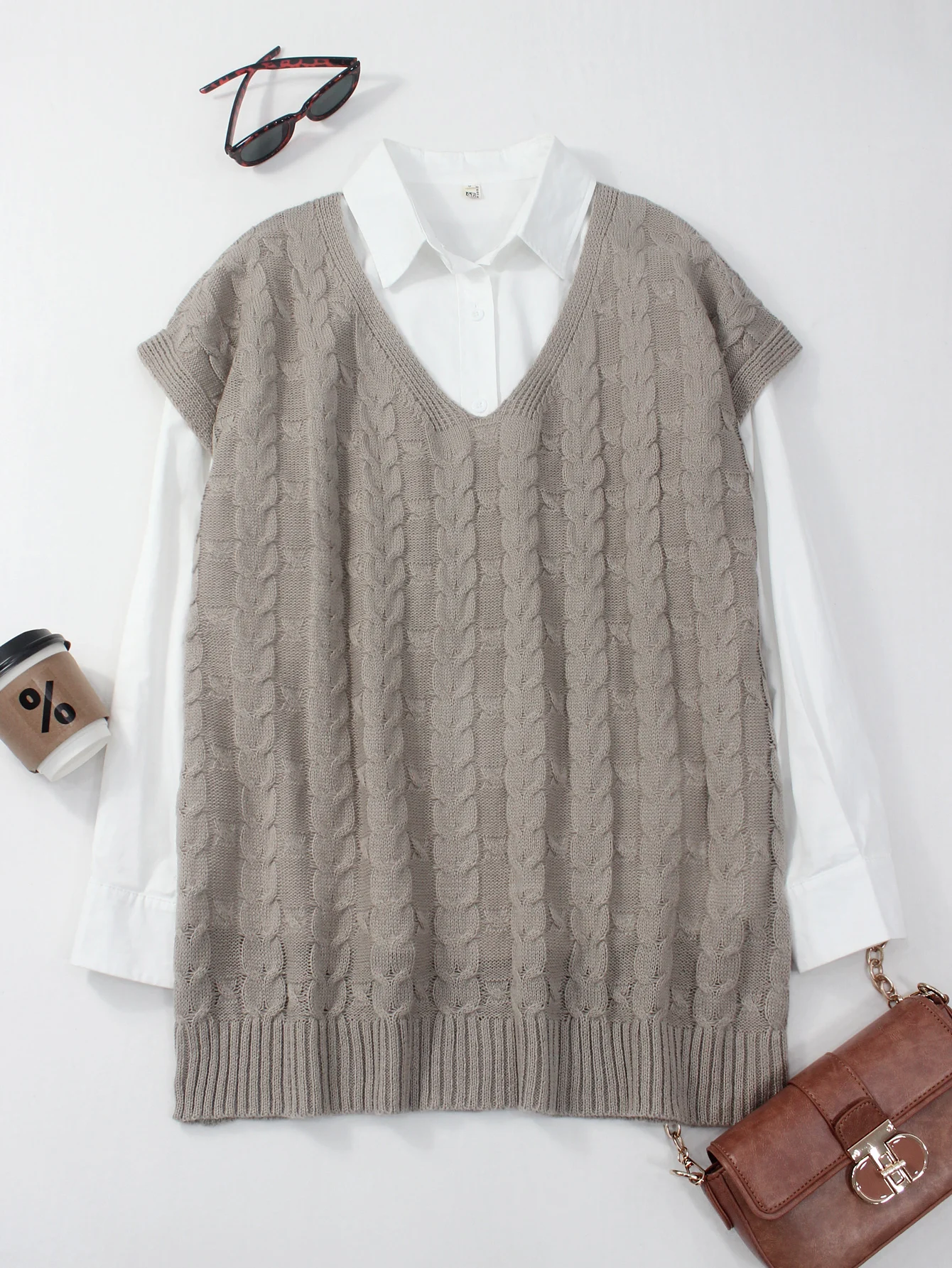 

Модный вязаный жилет большого размера с V-образным вырезом и открытыми плечами, цельный, для многослойных образов, для женщин