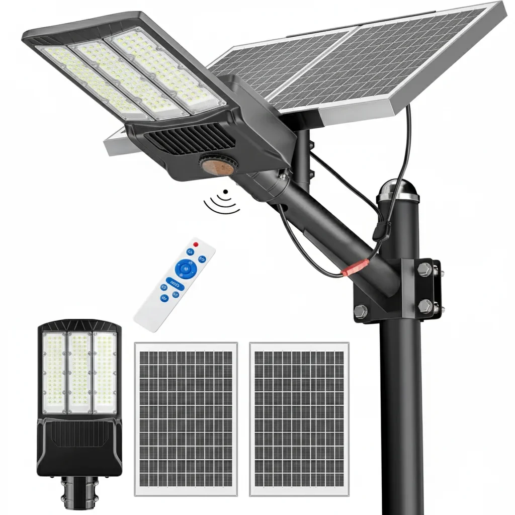 Zewnętrzne solarne lampy uliczne 8000W, solarne reflektory bezpieczeństwa z czujnikiem ruchu, wodoodporna lampa do ogrodu, na podjazd, drogę. — 2