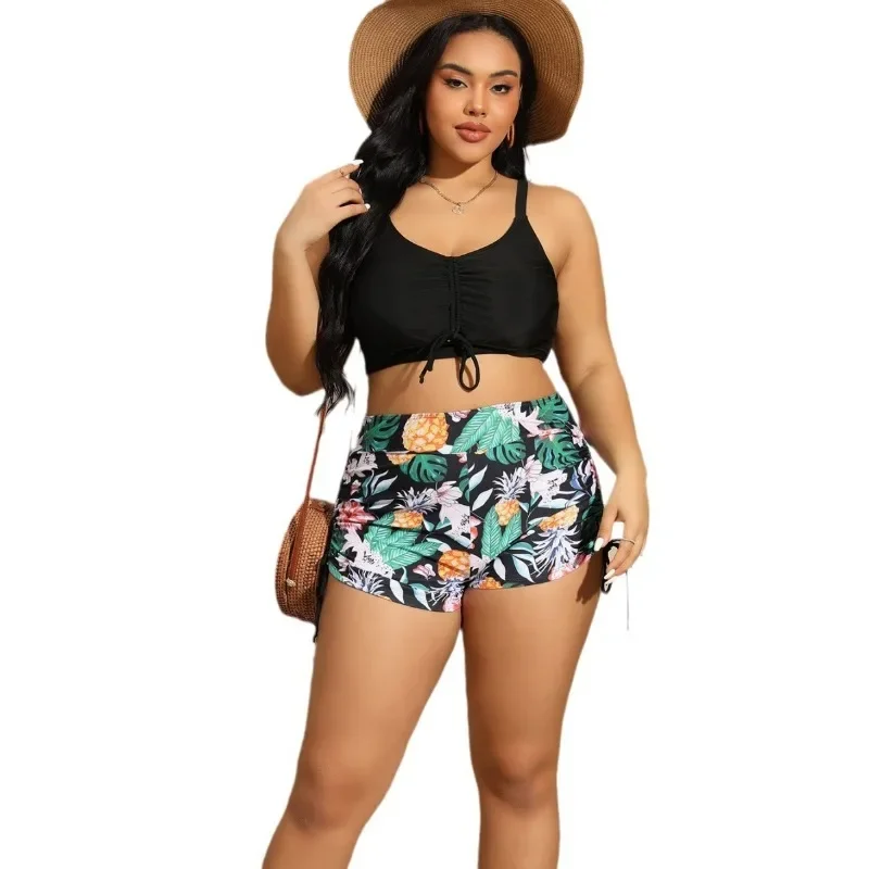 2024 Bikini plus size 0XL-4XL large size swimsuit swimsuit conservative boxers drawstring printing