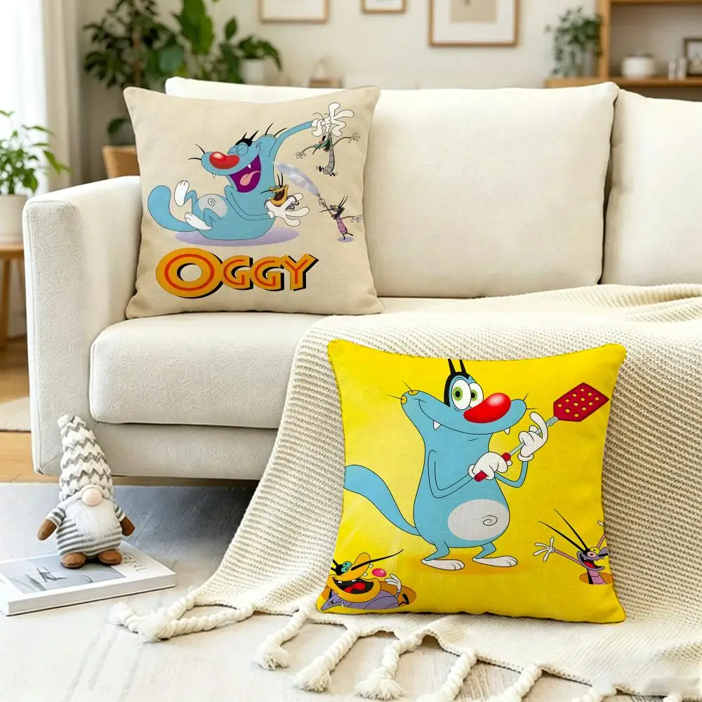 Anime Poster Oggy Cockroaches Kissenbezug, Anti-Staubmilben-Kissenbezug, unsichtbarer Reißverschluss, seidiger, kurzer Plüsch-Sofakissenbezug