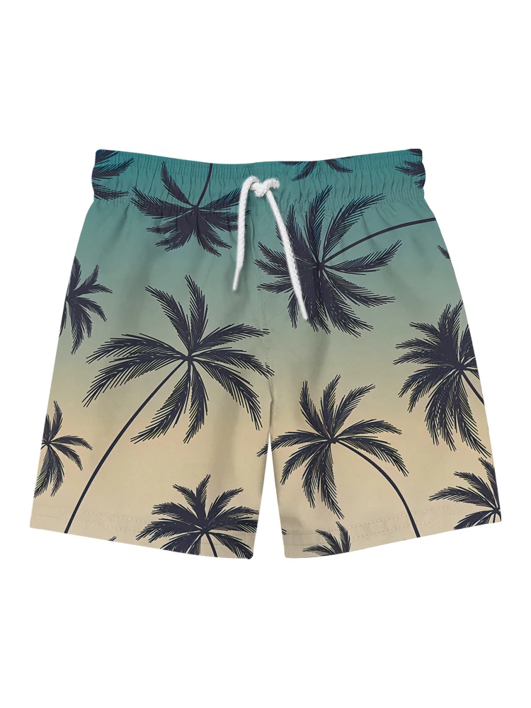 Summer men's basic simple casual large size beach pants coconut tree element 3D digital printing quick-drying swimming trunks